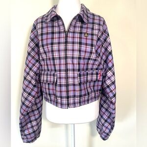Teddy Fresh Purple Plaid Cropped‎ Bomber Jacket
